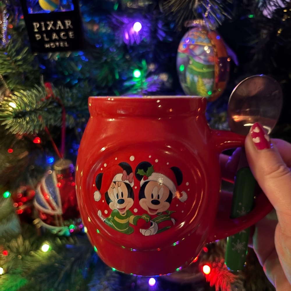 Disney Christmas Festive Red Mug with Mickey and Minnie